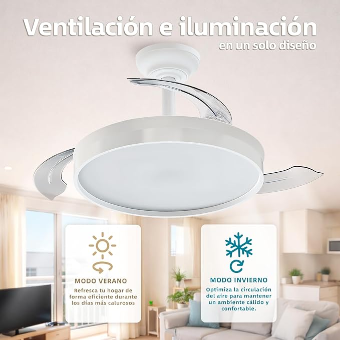 Ventilador de Techo LED Silencioso con Luz Regulable I Bajo consumo 72W Ø49-106cm